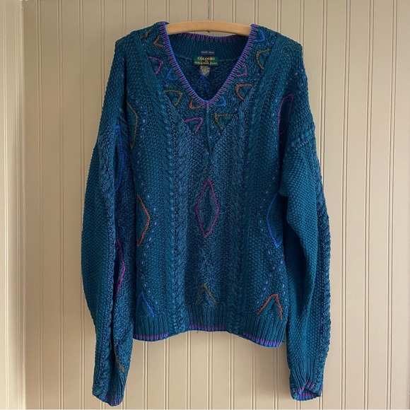 Vintage Colours By Alexander Julian Oversized Sweater Cotton Hand Knit Size M - Picture 7 of 9